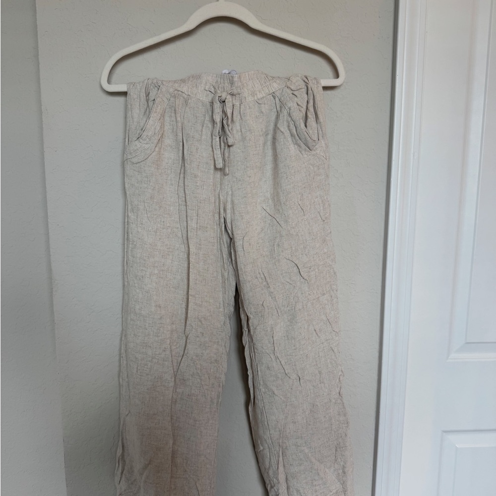 Sienna Sky Tan Linen Fit Drawstring Waist pants